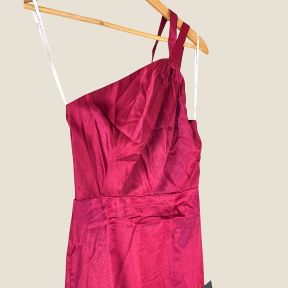 Lulus Women's XS Devotion to Love Wine Satin One Shoulder Maxi Dress Cocktail - Picture 7 of 9